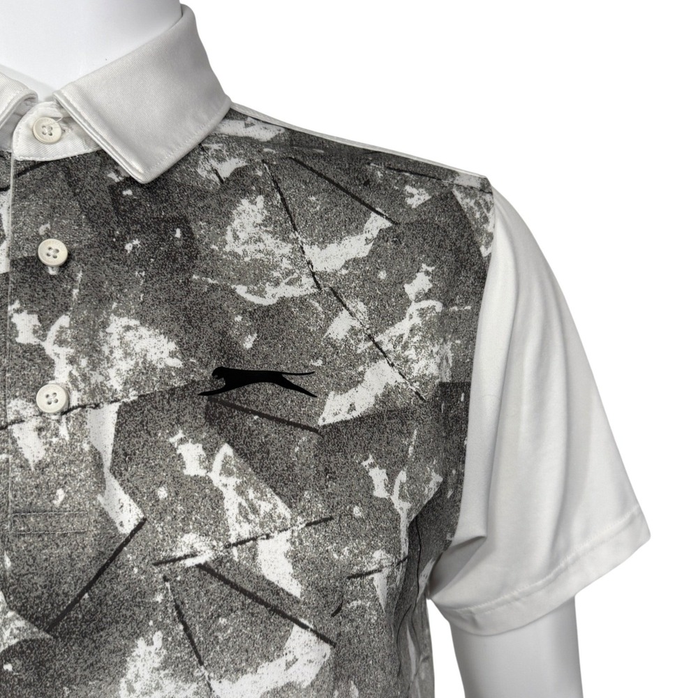 Slazenger Mens Golf‎ Polo Shirt White Black Graphic Print Short Sleeve Size S